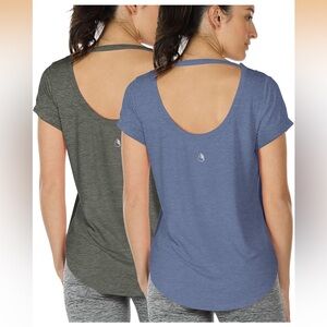 Women's Open-Back Short Sleeve Tops - Blue and Gray - set of 2